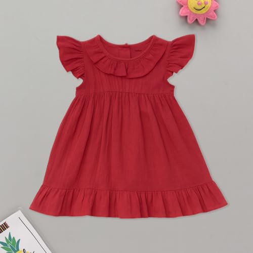 Image of Kidbea Baby Girls' Cotton Dress | Comfortable, Trendy Ruffled Sleeves & Hem, Soft Breathable Fabric for Everyday & Special Occasions