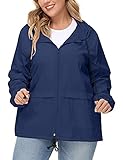 Avoogue Plus Light Rain Jacket Women Waterproof Raincoat Packable Outdoor Hooded Windbreaker Spring Jacket Navy Blue 4XL