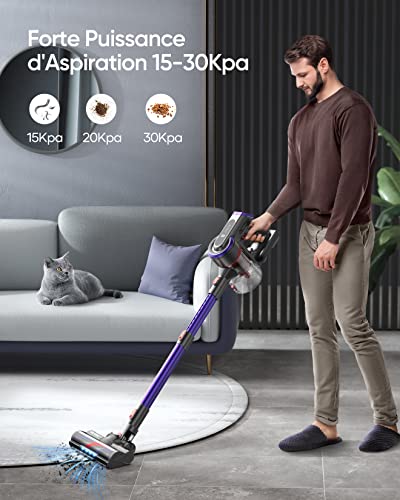 BuTure Aspirateur Balai sans Fil, 30000Pa Aspirateur sans Fil Puissant avec 55 Min d'Utilisation & Batterie Amovible, Capacité 1.2L, Écran Tactile, 400W Aspirateur Balai Puissant pour Tapis/Sol Dur - Image 3