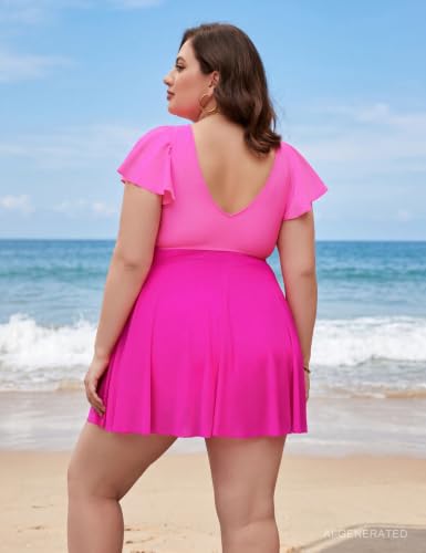 Image of Blooming Jelly Women's Plus Size Bathing Suit One Piece Swim Dress Tummy Control Swimsuits Ruffle V Neck Swimwear