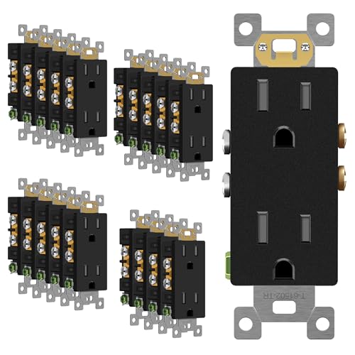 Image of ENERLITES Matte Black Decorator Receptacle, Standard Electrical Wall Outlet, 15A 125V, Self-Grounding, 2-Pole, 3-Wire, 5-15R, UL Listed, 61502-TR-MBK, 20 Pack, Tamper Resistant