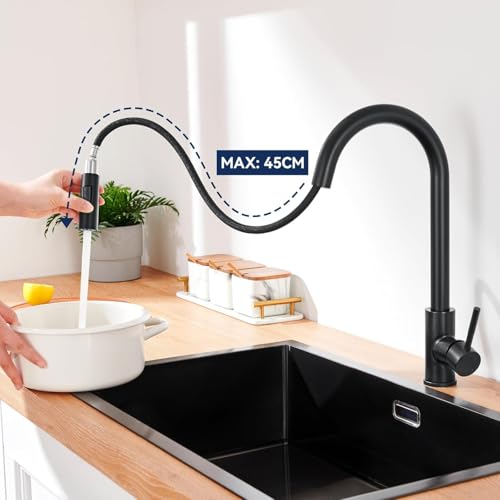 Schwarze Küchenarmatur Lonheo Wasserhahn mit ausziehbarer Brause