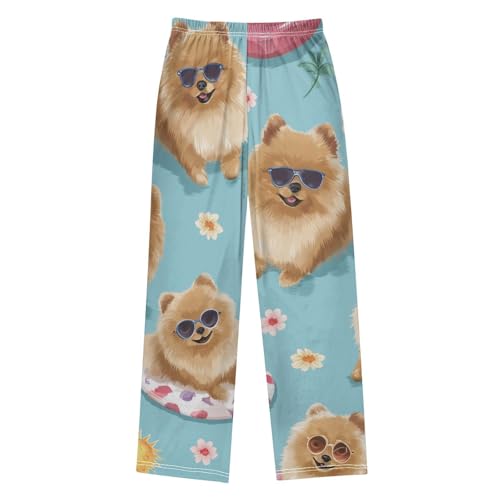 Pomeranian Daisy Flower Boys Long Pants Soft Trousers Elastic Waist Kids Lounge Bottoms with Pockets S-XL2
