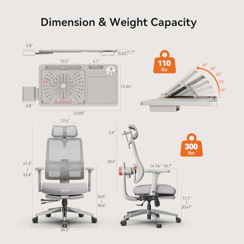 Image of Newtral Ergonomic Office Chair, Auto-Following Lumbar Support Desk Chair with Footrest (Grey, 5D Headrest +Laptop Tray)