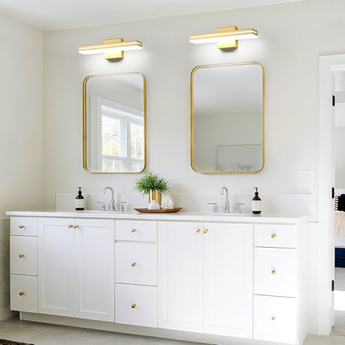 Image of SineRise 16-Inch LED Modern Bathroom Vanity Light Bar, Gold Modern Acrylic Bathroom Wall Lighting Fixtures Over Mirror (Cool White 6000K)