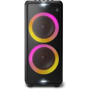 Party Speaker Philips bluetooth com 2 falantes, luzes de led, bluetooth, usb, auxiliar, entradas para microfone e guitarra e energia para 14h TAX5208/78