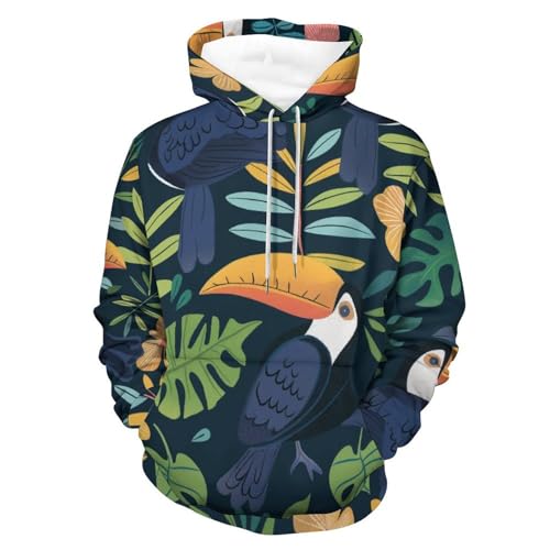 Hoodie feuille tropicale oiseau sweat pour vos weekends décontractés