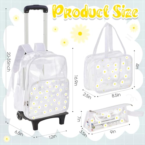 Eccliy 3 Pcs Daisy Rolling Clear Backpack for Girl with Wheels Stadium Approved Backpacks Clear Backpack and Lunch Box2