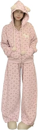 Kawaii Puppy 2-Piece Set Y2K Pink Hoodie & Pants | Cute Dog Embroidery Outfit Womens Loose Fit Tracksuit