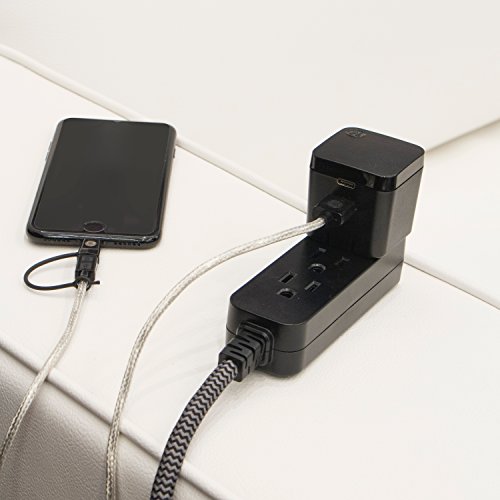 Ge Pro 3-Outlet Power Strip With Surge Protection, 8 Ft Designer Braided Extension Cord, Grounded, Flat Plug, 250 Joules, Warranty, Ul Listed, Black/Gray, 41282 #TOP5