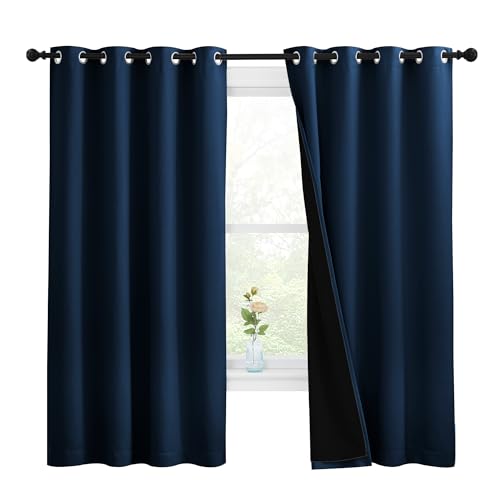 Image of NICETOWN 100% Blackout Curtains with Black Liners, Thermal Insulated Full Blackout 2-Layer Lined Drapes, Energy Efficiency Window Draperies for Bedroom (Moroccan Blue, 2 Panels, 55 inch W by 68 inch L)