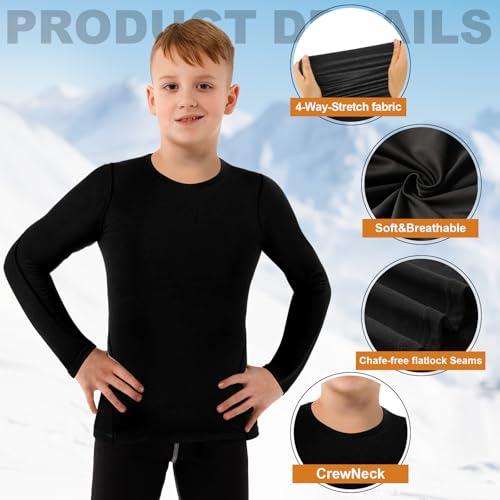 Suhine 3 Pcs 5-14Y Youth Boys Thermal Compression Shirts Fleece Athletic Baselayer Long Sleeve Soccer Baseball Undershirt2