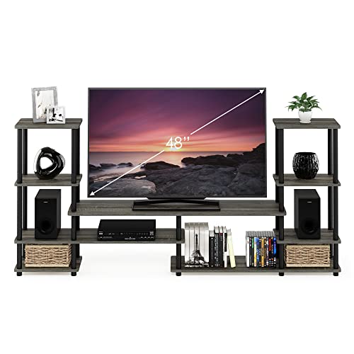 Image of Furinno Turn-N-Tube TV Stand, Wide Open Frame Entertainment Center with Shelf, TV Console with Tall Side Storage for TV up to 48 Inch, for Living Room, Bedroom, French Oak