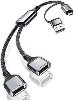 USB C Male to Dual USB Female Cable 1FT With Adapter,Thunderbolt 3 to Double Type A 2.0 OTG Splitter Cord Converter for MacBook,iPad Air 4 5 Mini 6,Samsung Galaxy S8 S9 Note 10 20 S21 S22 S23