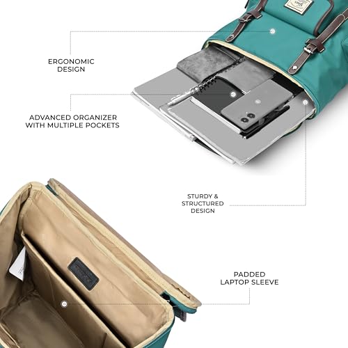 Image of Gear Classic 16.5 inch /21L Medium Water Resistant Faux Leather Anti Theft Knapsack | Laptop Bag | Casual Bag | Travel Bag for Men /Women (Green - Brown)