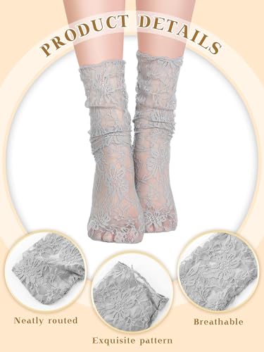 Image of Geyoga 4 Pairs Women's Lace Socks Ankle High Lace Loose Sheer Mesh Slouch Socks for Women