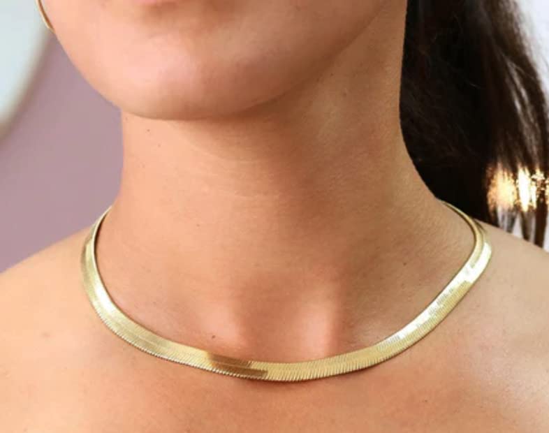 Jewelry Affairs 14k Yellow Real Solid Gold Imperial Herringbone Chain Necklace, 6.0mm, 20" - Image 3