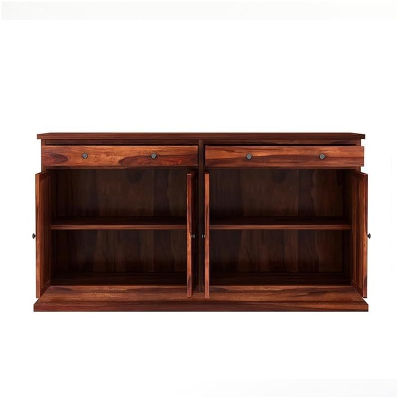 Image of SHIKHA WOOD CRAFT Solid Sheesham Wood Sideboard Cabinet with 4 Doors and 2 Drawers Storage | Wooden Kitchen Cabinet, Crockery Unit, Dining Room Organizer, Living Room Storage Furniture (Honey Finish)