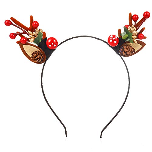 Christmas Headband for Women Deer Antler Headband Flower Apricot Fruit Charm Hairband Festival Xmas Hair Band for Girls (B)
