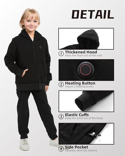 Kids Heated Hoodie Sweatshirt,heated jacket Full-Zip for child with 5V Battery Pack4