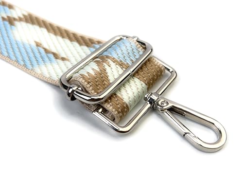 Image of Beige Sky Blue Camouflage Purse Strap with Silver Hardware 2 Inch Wide Replacement Crossbody Guitar Style Shoulder Strap for Handbags Totes