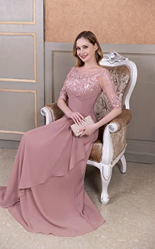 Exquisitebe Women Chiffon Mother Of The Bride Dresses Pleated Lace 3/4 Sleeves Mother Of Groom Dress Size 16 Plus Light Blue #TOP4