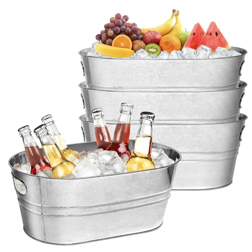 4 Pack Galvanized Tub Ice Bucket 3 Gallon Large Metal Drink Buckets for Parties & Bars Beer Beverage Tub with Carry Handles for Champagne Cocktails Wine Cooling Mimosa Supplies