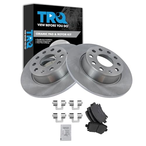 Image of TRQ Rear Brake Pad and Rotor Set Ceramic Compatible with 2010 Volkswagen Golf 2011 2017 GTI