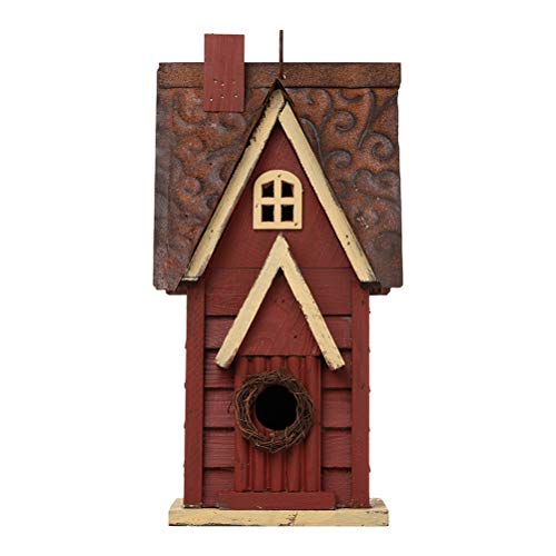 Glitzhome Bird Houses for Outside, Distressed Red Cottage Blue Bird House, 12" H Solid Wood Birdhouse Hanging Bird House for Outdoors by Glitzhome - Used condition - US$27.53