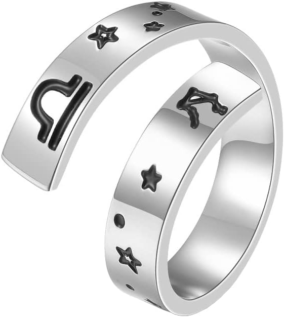 Unisex Stainless Steel Unique 12 Constellation Adjustable Resizable Open Ring Birthday Gift
