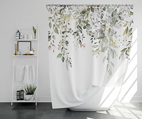 Leaves Shower Curtain 180 x 180 cm Green Leaf Plant Bathroom Curtain Waterproof Mildew & Mould Resistant Polyester Fabric Bath Curtain with 12 Hooks - Image 2