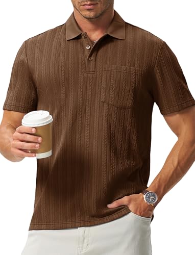 Image of TBMPOY Mens Casual Knit Polo with Pocket Textured Shirts Short Sleeve Classic Summer Vacation