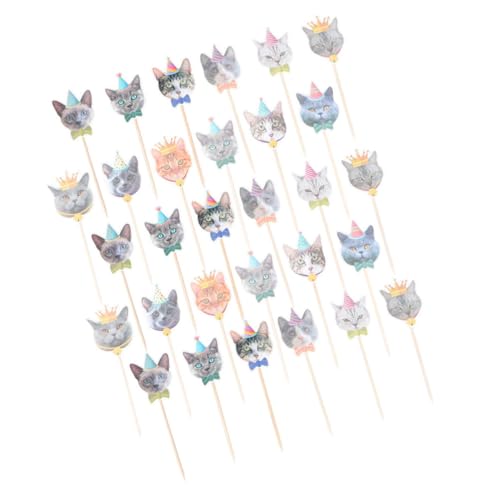 NUSITOU Palillos para Pastel Diseño de Gato en Papel, 48 Piezas Fáciles de Usar para Decoración Creativa en Fiesta Temática de Mascotas
