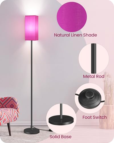 Image of Floor Lamp, Pole Lamp with Foot Switch, Modern Standing Lampshade, Minimalist Freestanding Lamp (Bulb Not Included), for Living Room, Bedroom ETL Listed, Pink Purple and Black Z07LD05