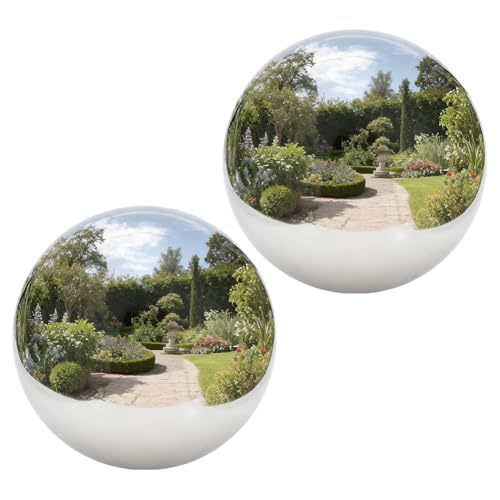NBEADS 2 Pcs 95mm bille Creuse en Acier Inoxydable, Boule Miroir Lisse pour Jardin Décoration de Bassin Extérieur Pendaison de Crémaillère Ou Piscine