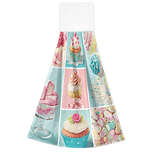 Cakes Marshmallow Rose Kitchen Hanging Towel 12 X 17 Inch Cupcakes Flowers Hand Tie Towels Set 2 Pcs Tea Bar Dish Cloths Dry Towel Soft Absorbent Durable For Bathroom Laundry Room Decor #TOP5