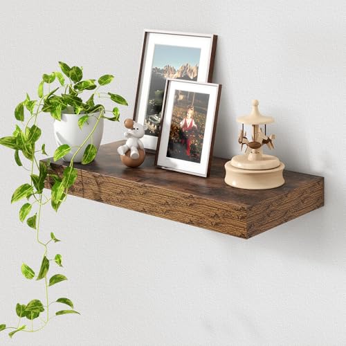 FLYJOE Deep Floating Shelves, 24'' x 12'' Brown Shelves for Wall Set of 1