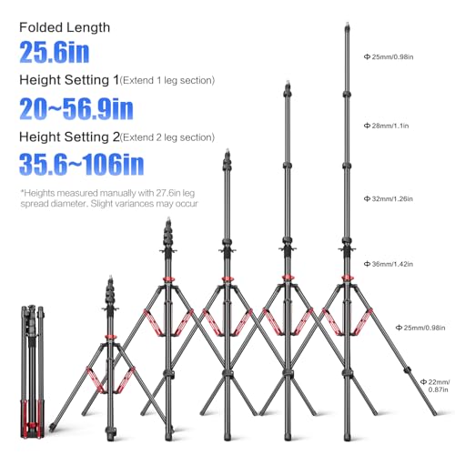 FreeSea Light Stand Photography - 1.4in Oversized Tubes Heavy Duty Stand, Aluminum Alloy Construction, 106in Tall Tripod with Flip-Lock & Gas Spring, Holds Softboxes/Ring Lights up to 5KG - Image 5
