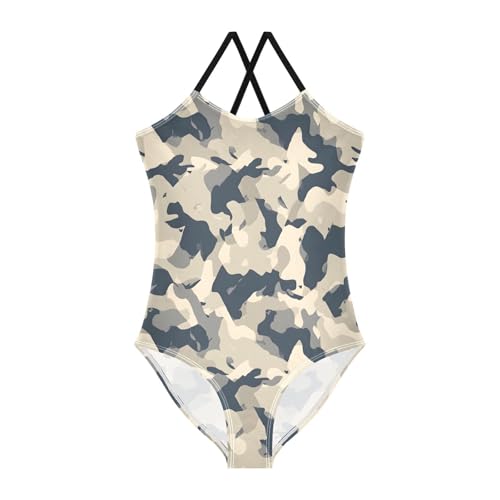 Grey Dark Camouflage Girls One Piece Swimsuits Summer Quick Dry Beach Bathing Suit
