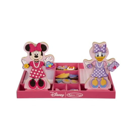 Image of Melissa & Doug Disney Minnie & Daisy Magnetic Dress-Up Doll Set | 44 Pieces, 2 Wooden Minnie and Daisy Dolls, 40 Magnetic Outfits, Pretend Play Dress-Up Toy, Preschool Toys for Kids, Ages 3+