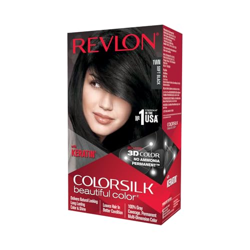 Revlon ColorSilk Permanent Hair Color For Women, Salon Perfect Hair Colour at Home with 100% Grey Coverage | Pro-Keratin & No Ammonia | Up to 8 Weeks of Colour | Shade - Soft Black 1WN (Pack of 1)