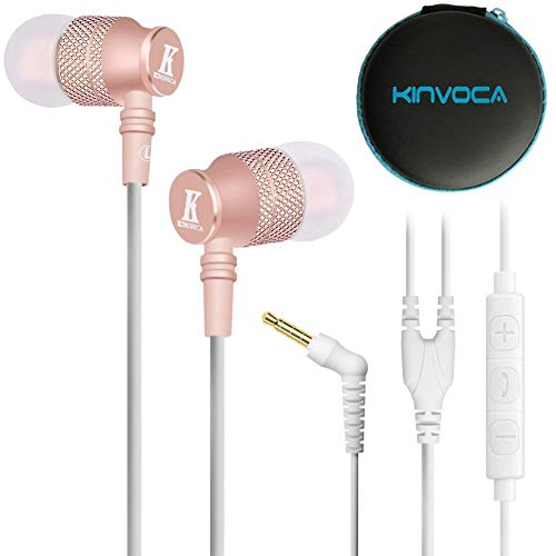 KINVOCA Wired Metal In Ear Earbuds Headphones with Microphone Volume and Case, Bass