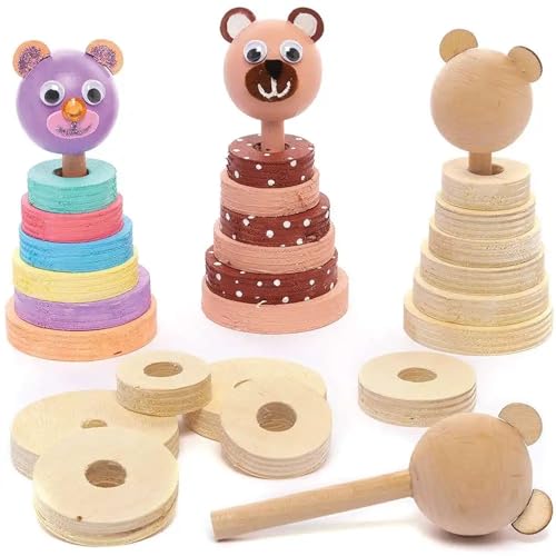 ¡Descubre las manualidades para niños con el set de madera de oso de peluche! Baker Ross, 2 kits de apilamiento para crear decoración de Pascua