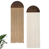 Betylifoy 2 Pièces Makramé Tapisserie Murale Verte Tenture Murale Semi Circulaire à Pompons Tenture Murale en Macramé Deco Murale Boheme pour Salon et Chambre à Coucher 85 x 30cm (Beige et Kaki)