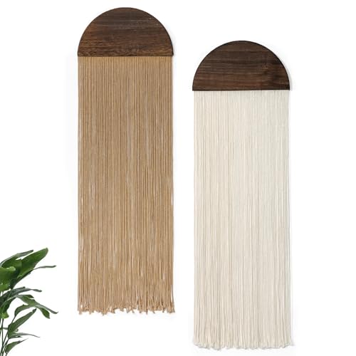 Betylifoy 2 Piezas Tapiz Decorativo Pared Tapices de Pared Verde Semicircular Tapiz con Flecos Tapiz para Colgar Boho Tapiz de Macramé Decoracion Pared Salon y Dormitorio 85 x 30cm (Beige y Caqui)