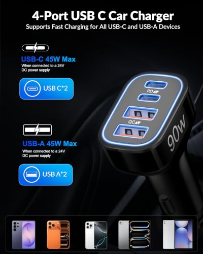 90W 4-Port Car Charger