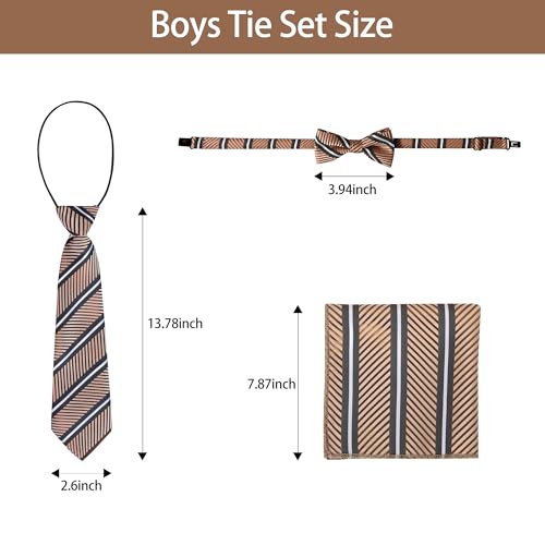 DHTS Boys Bow Tie Striped Neckties and Pocket Square Set Ties for Kids Age 6-16 Wedding Party School Christmas Easter2