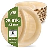 Leef 25x Palmblatt Teller rund 2-geteilt - Einweggeschirr kompostierbar und naturbelassen - Ø23 - umweltfreundlich - Geschirr Partygeschirr Einwegteller