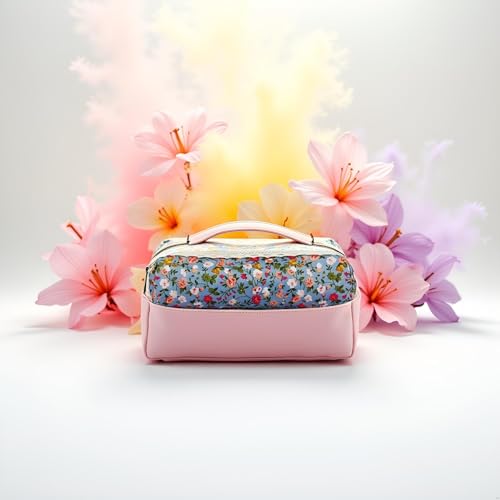 Image of Sky Blue Fashion Flower Print Case Bags Zipper Bag Pouches Holders and Pen Holders Zipper Design, Easy To Open Cloth, for adults,Rollerball Pens,Gel Ink Rollerball