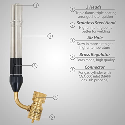 3 Heads Mapp/Propane Torch For Gas Welding Soldering, Brazing #TOP2